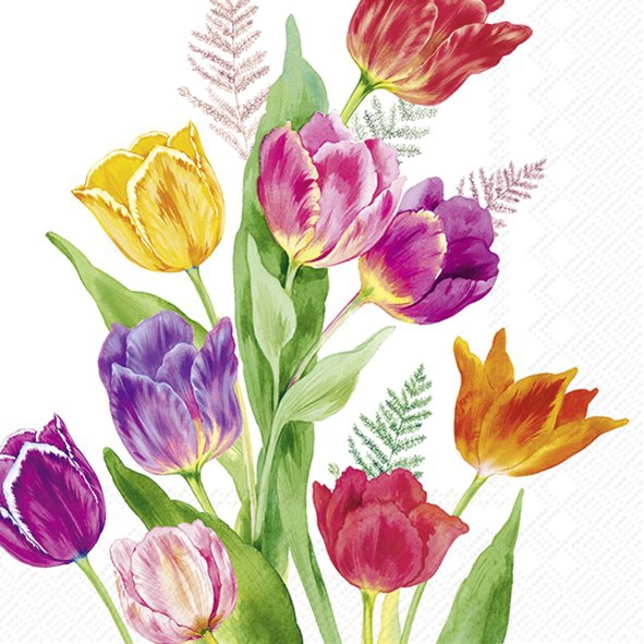detail Alvarak Velikonoční ubrousky BRIGHT TULIPS - 33x33cm, 20ks, 3vrstvé