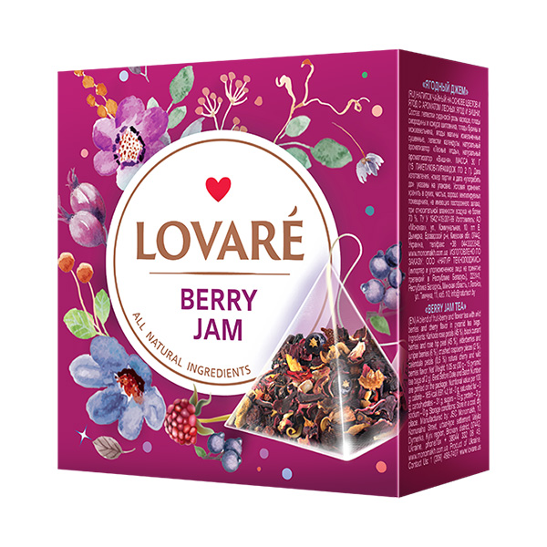 detail LOVARÉ 15 pyramidek BERRY JAM, ovocný čaj s příchutí