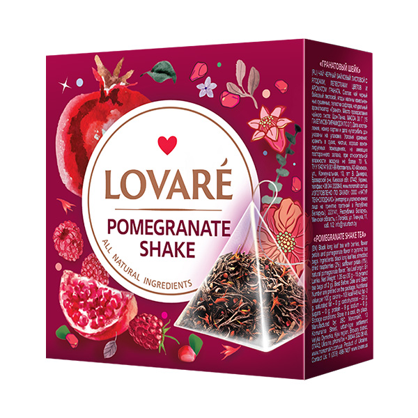 detail LOVARÉ 15 pyramidek POMEGRANATE SHAKE, černý čaj s příchutí