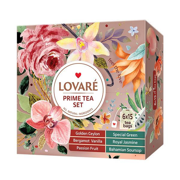 detail LOVARÉ 6x 15 sáčků - PRIME TEA SET, směs černých a zelený čajů