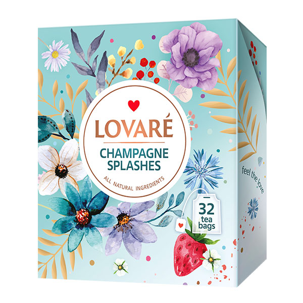 detail LOVARÉ 32 čajový sáčků CHAMPAGNE SPLASHES, černý a zelený čaj 64g