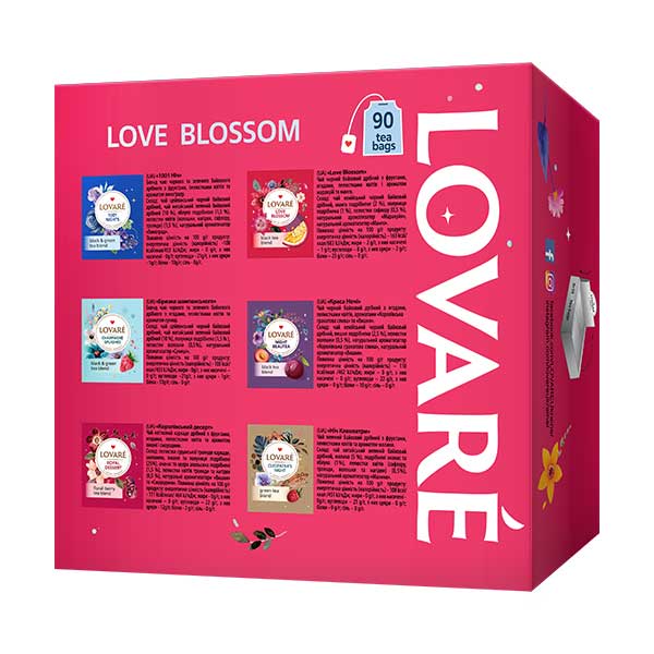 detail LOVARÉ 6x 15 sáčků - LOVE BLOSSOM, směs černých a zelený čajů