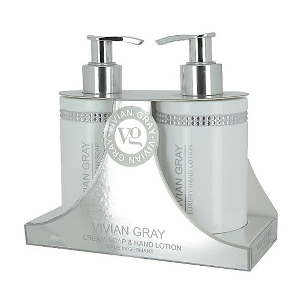 detail Vivian Gray CRYSTALS WHITE, tekuté mýdlo + krém na ruce 2x 250ml