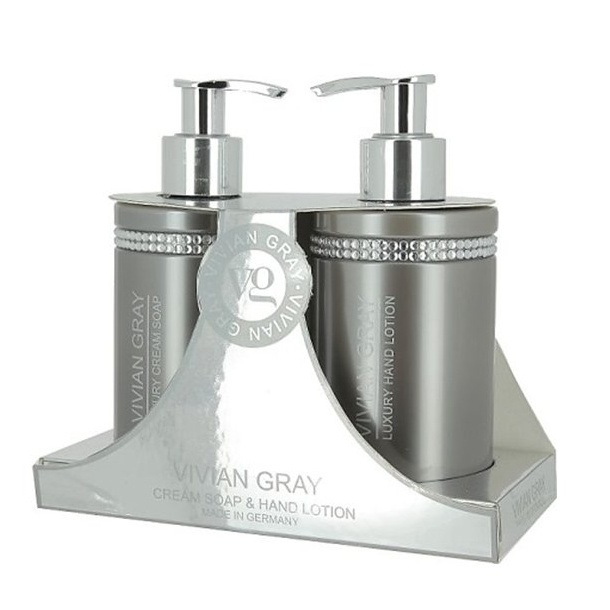 detail Vivian Gray CRYSTALS GREY, tekuté mýdlo + krém na ruce, 2x 250ml