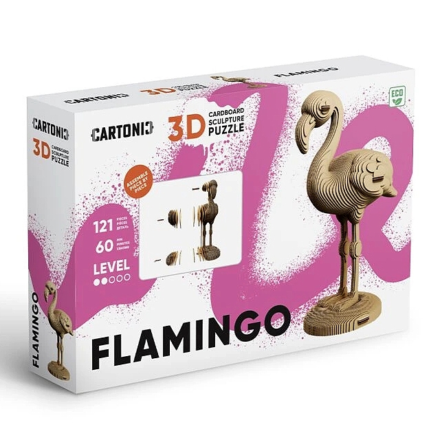 detail Cartonic 3D PUZZLE - FLAMINGO, 121 dílků, LEVEL 2