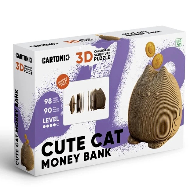 detail Cartonic 3D PUZZLE - CUTE CAT pokladnička, 98 dílků, LEVEL4