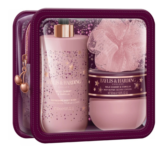 detail Baylis&Harding Wild Cherry & Vanilla Sada péče o tělo v taštičce, 4dílná