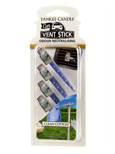 detail Yankee Candle CLEAN COTTON kolíčky do auta VENT STICK, 4 ks