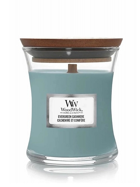 detail Vonná svíčka WoodWick EVERGREEN CASHMERE, střední 275 g