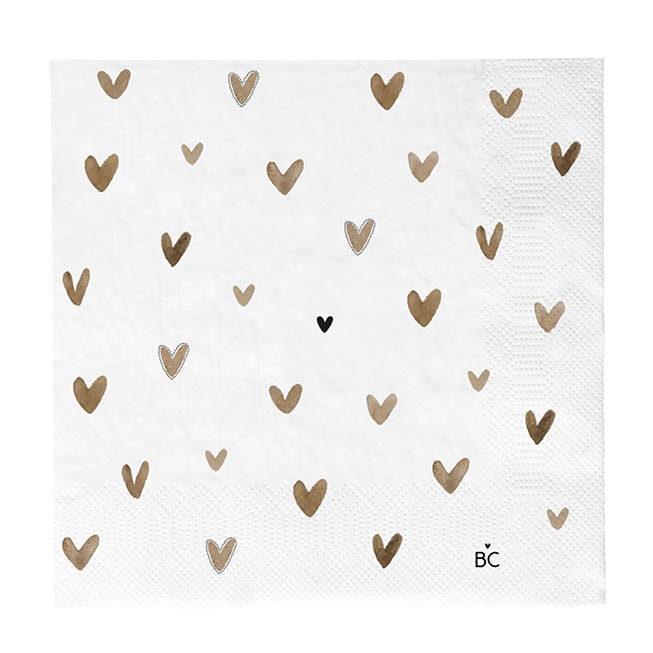 detail Bastion Collections Papírové ubrousky L - Hearts Brown, 20ks