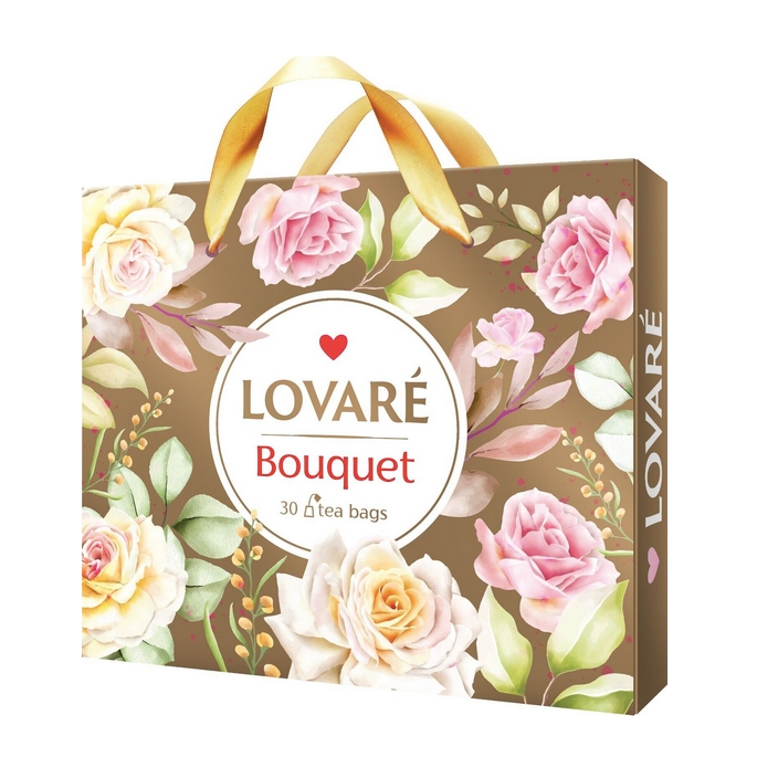 detail LOVARÉ 30 čajových sáčků - BOUQUET, Zlatá s růžemi
