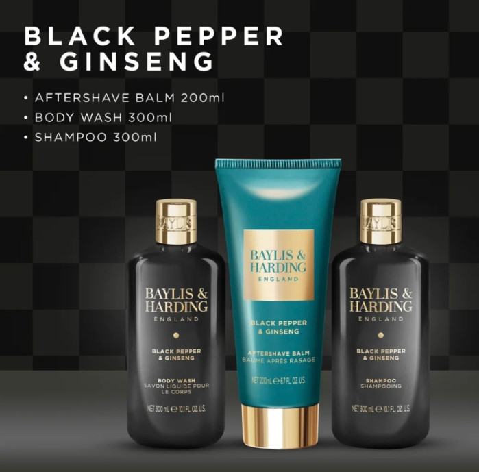 detail Baylis&Harding Černý pepř & ženšen, dárková sada péče o tělo, 3dílná