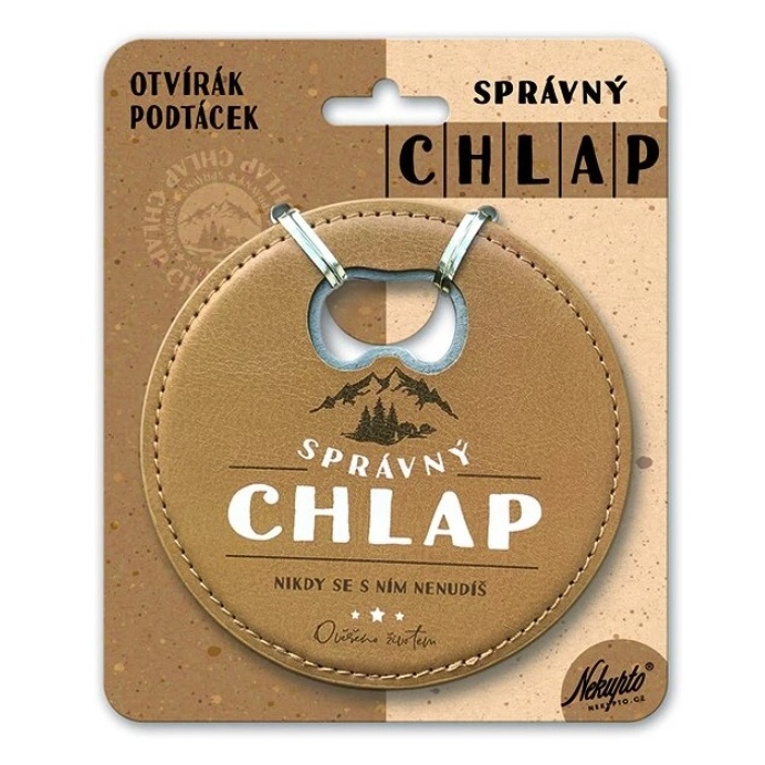 detail Nekupto Otvírák na pivo, podtácek Správný chlap - Nikdy se s ním nenudíš