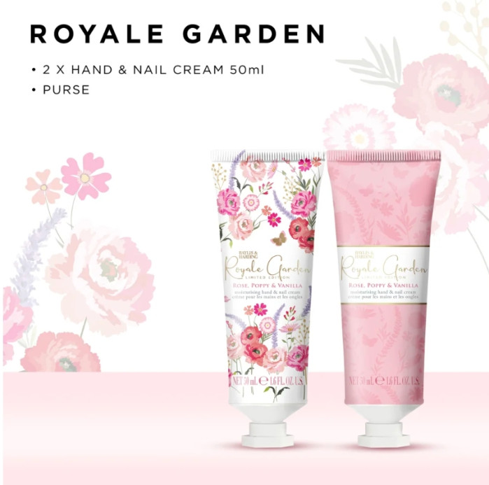 detail Baylis&Harding Royal Garden, sada krémů na ruce v taštičce, 3dílná