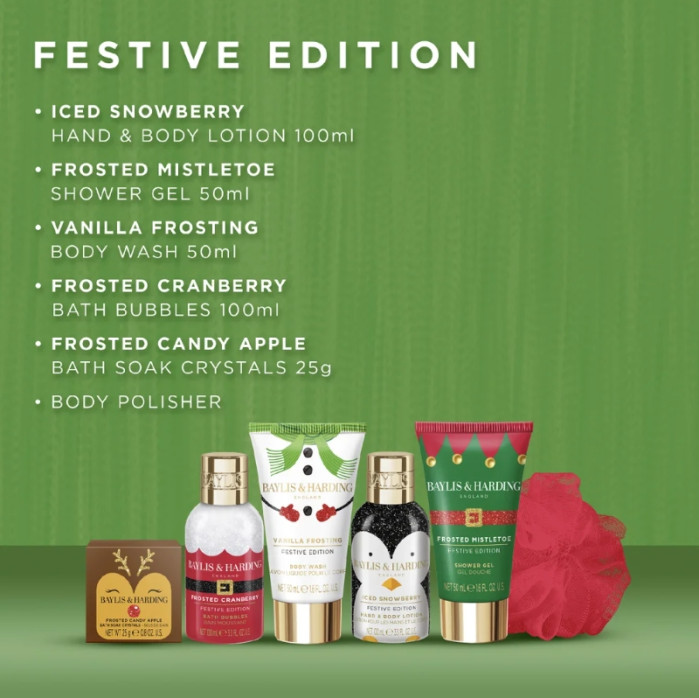 detail Baylis&Harding Festive Sada péče o tělo a houbičky, 6 ks