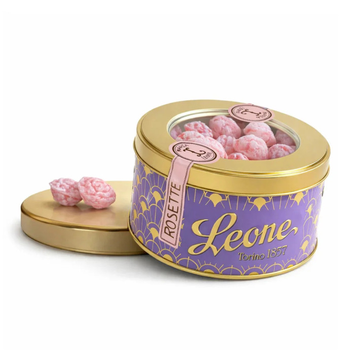 detail Leone 1857 - Rosette Bonbony s příchutí růže v plechové dóze, 150 g