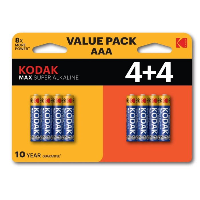 detail Baterie Kodak MAX super alkaline 8x AAA, 1,5V