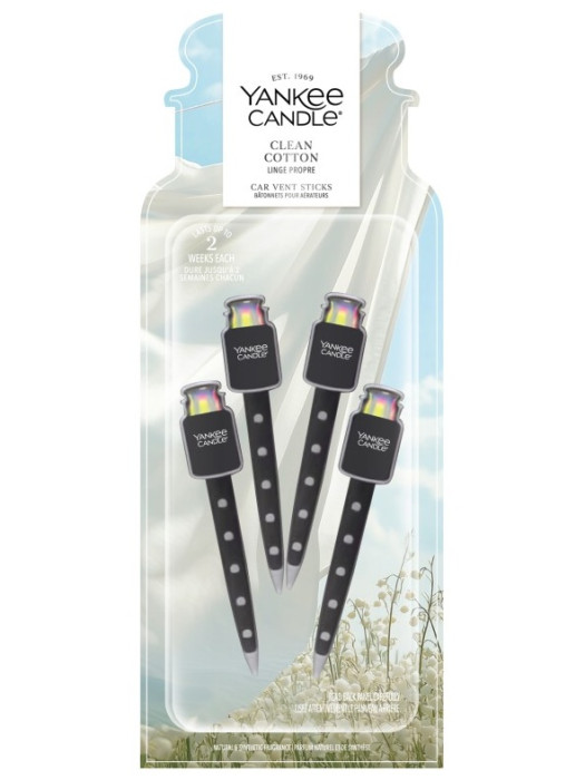 detail Yankee Candle Clean Cotton, kolíčky do auta VENT STICK, 4 ks