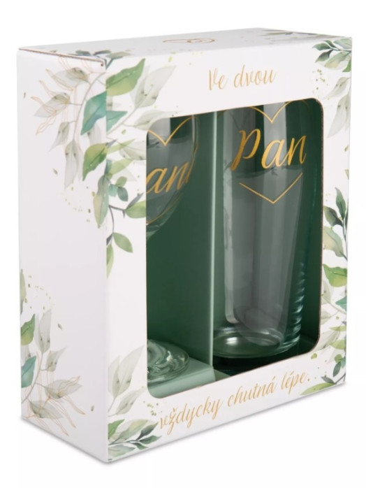 detail Albi SVATEBNÍ SADA sklenice na pivo a víno PAN & PANÍ