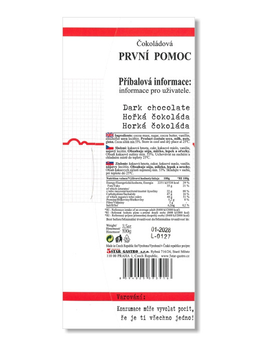 detail MASHA chocolate 100g, PRVNÍ POMOC, hořká čokoláda