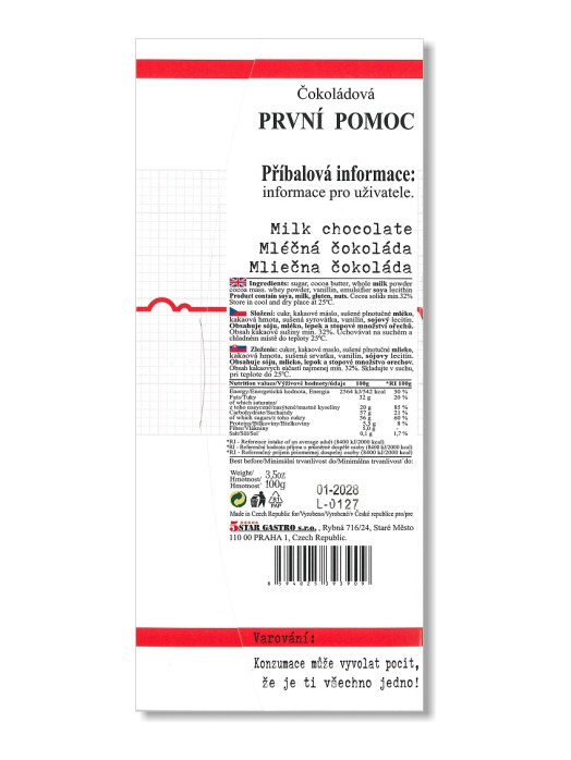 detail MASHA chocolate 100g, PRVNÍ POMOC, mléčná čokoláda