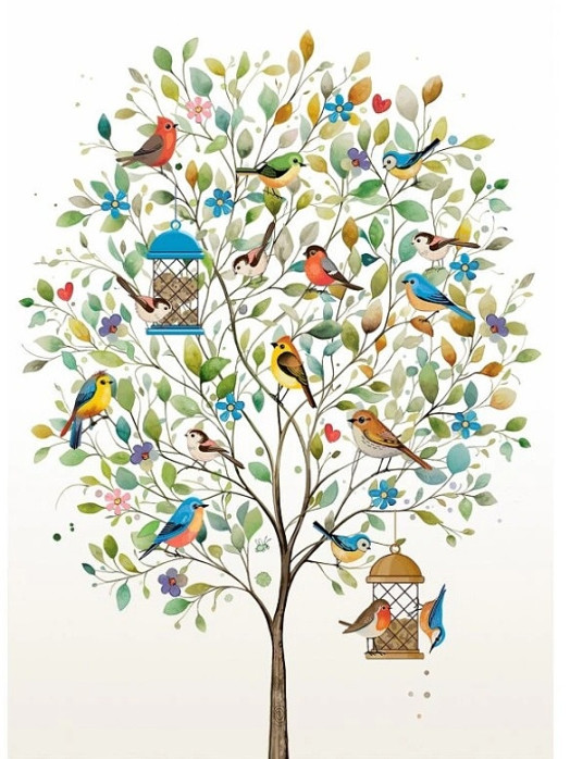 detail Luxusní přání P002 BUG ART - TREE OF BIRDS