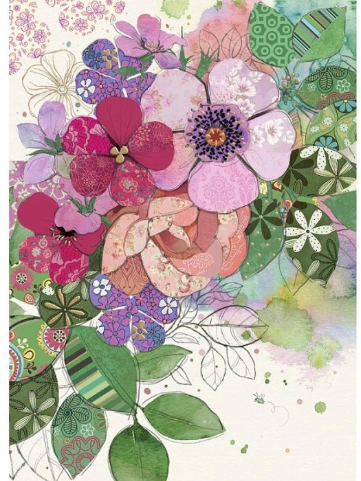 detail Luxusní přání B055 BUG ART - PINK FLOWERS