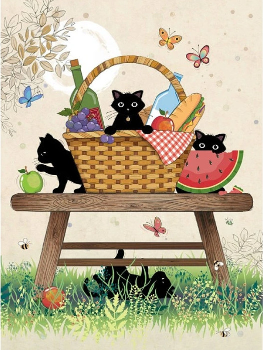 detail Luxusní přání H042 BUG ART - PICNIC KITTIES