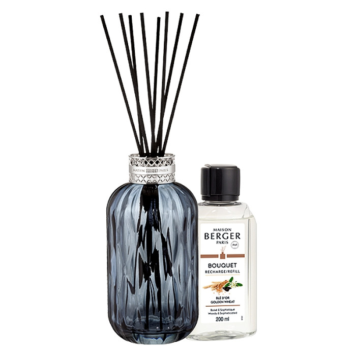 detail Maison Berger QUINTESSENCE modrý difuzér s vůní Zlatavá pšenice, 200ml