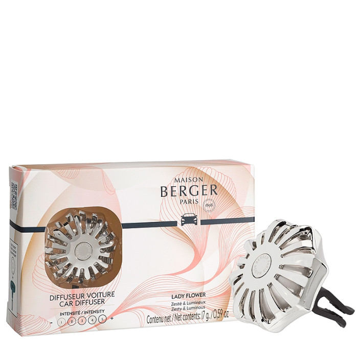 detail Maison Berger Car difuzér Corali LADY FLOWER, vůně a clip do auta
