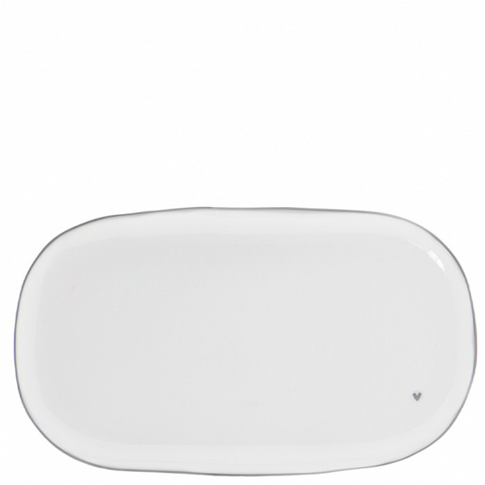 detail Bastion Collections OVAL PLATE white with heart in grey, 15x26cm
