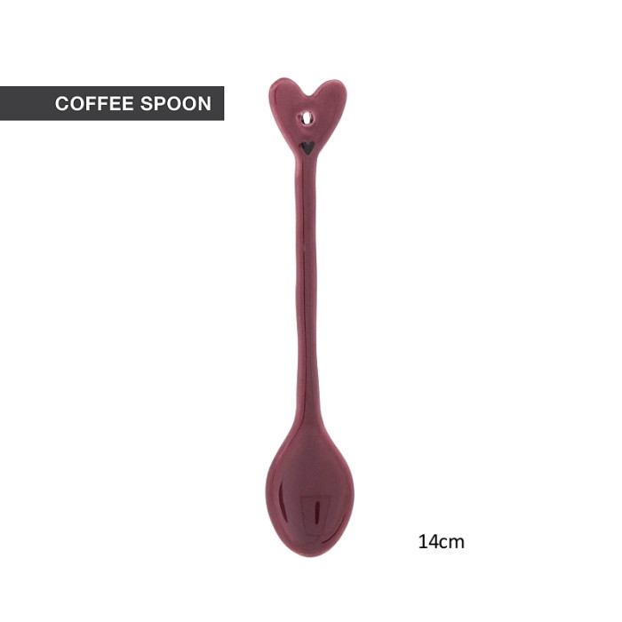 detail Bastion Collections Keramická lžička COFFEE, rose heart, plochá, 14cm