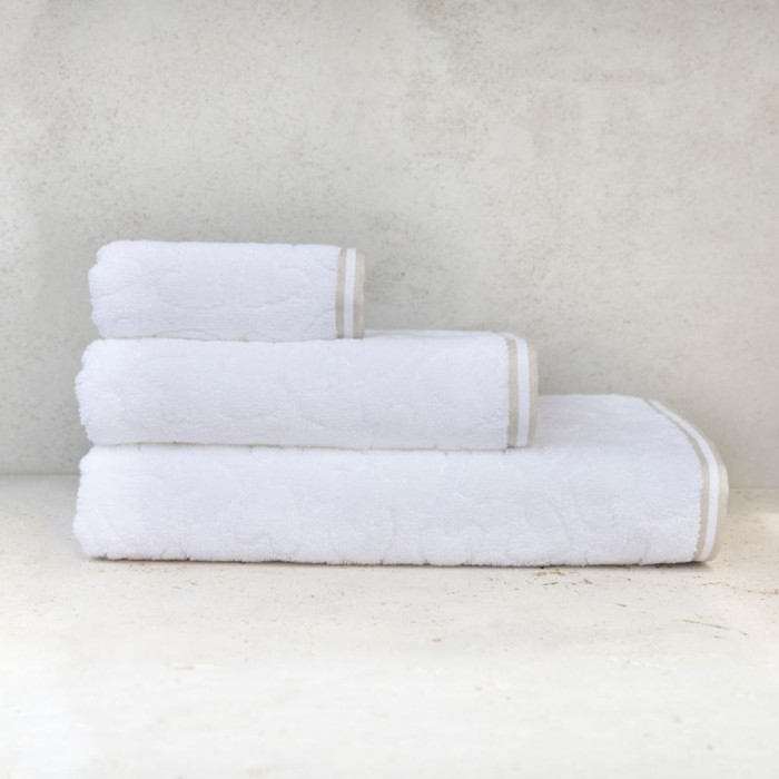 detail Bastion Collections Gues TOWEL S, white/edge natural, 30x55cm