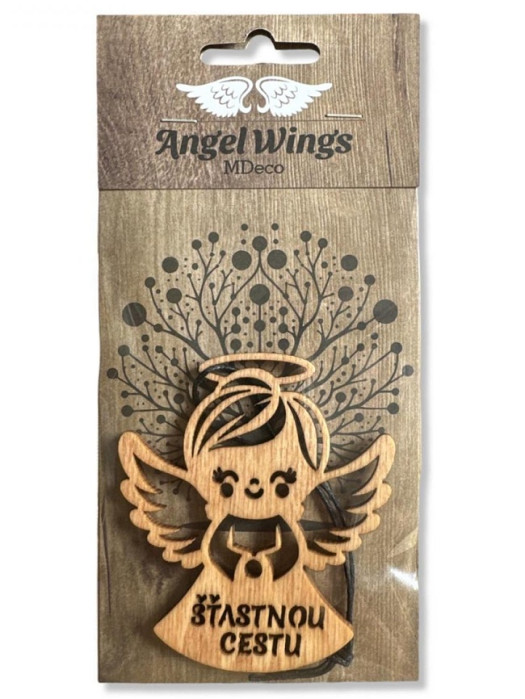 detail Dřevěná vůně do auta Angel Wings - ŠŤASTNOU CESTU