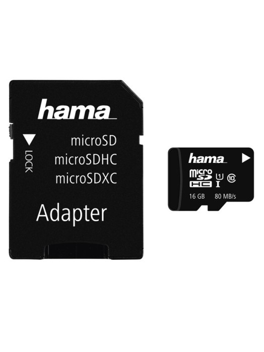 detail Hama microSDHC 16 GB Class 10 UHS-I 80 MB/s + Adapter/Mobile
