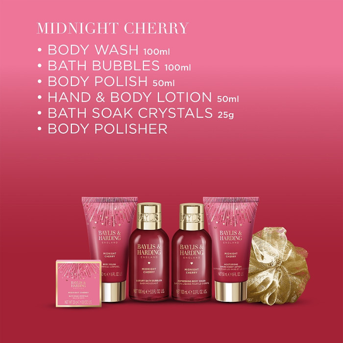 detail Baylis&Harding Midnight Cherry, dárkový set péče o tělo, 6dílný