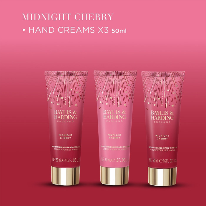 detail Baylis&Harding Midnight Cherry, dárková sada krémů na ruce, 3dílná