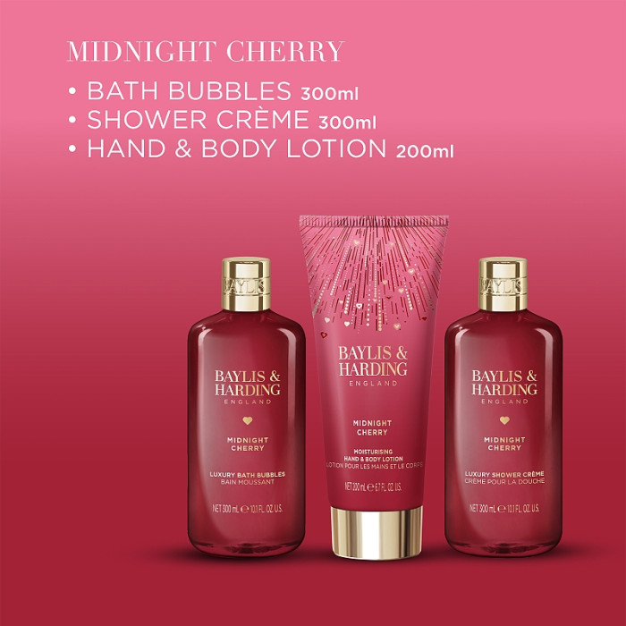 detail Baylis&Harding Midnight Cherry, dárková sada péče o tělo 3dílná