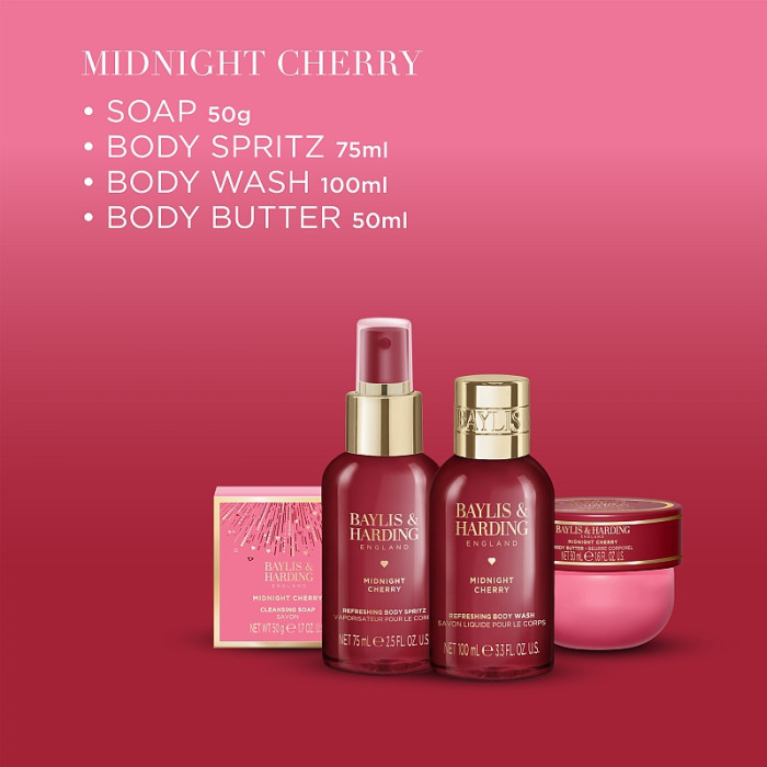 detail Baylis&Harding Midnight Cherry, cestovní sada v taštičce, 4dílná