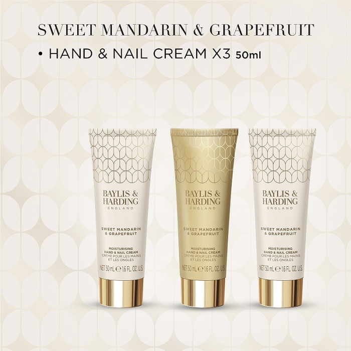 detail Baylis&Harding Mandarin&Grapefruit, sada krémů na ruce 3x50ml