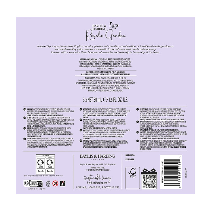 detail Baylis&Harding Royal Garden Dárkový set krémů na ruce 3x 50ml