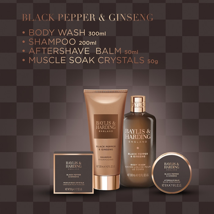 detail Baylis&Harding Černý pepř & ženšen Sada péče o tělo, pleť, vlasy, 4dílná