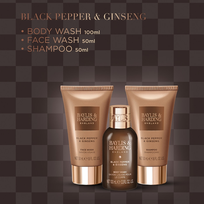 detail Baylis&Harding Černý pepř & ženšen, sada v kosmetické tašce, 4dílná