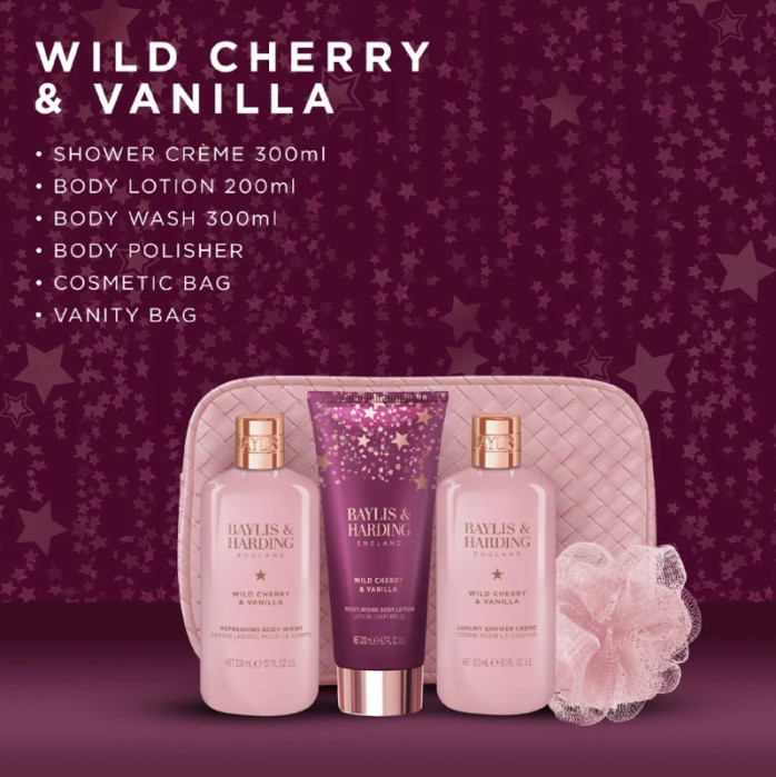 detail Baylis&Harding Wild Cherry & Vanilla Dárková sada v taštičce 6dílná