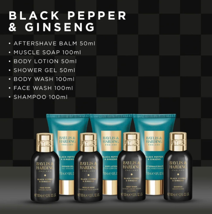 detail Baylis&Harding Černý pepř & ženšen, dárková sada péče o tělo, 7dílná