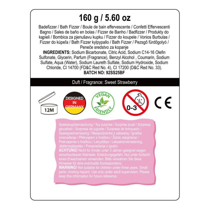 detail Accentra Koupelová bomba pěnivá KOOLKIDZ s překvapením jednorožec Jahoda 160g