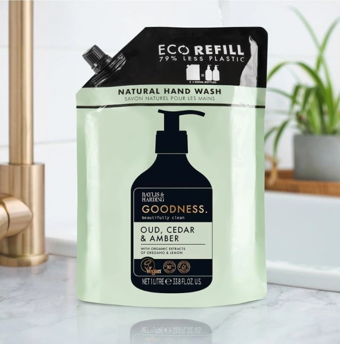 detail Baylis&Harding Náplň tekutého mýdla - Goodness Oud, Cedar & Amber, 500ml