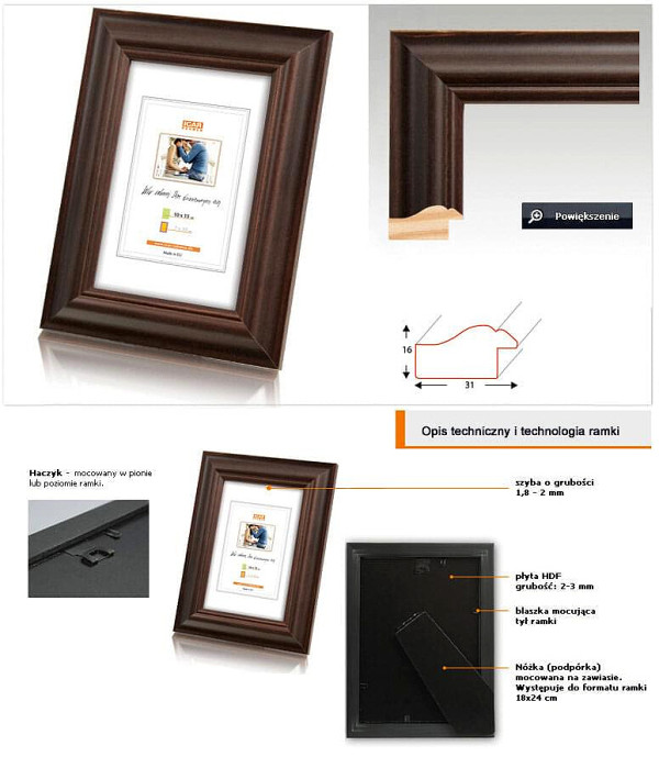 detail Rámeček dřevěný 21x30 Icar DRL N4 tmavě hnědý