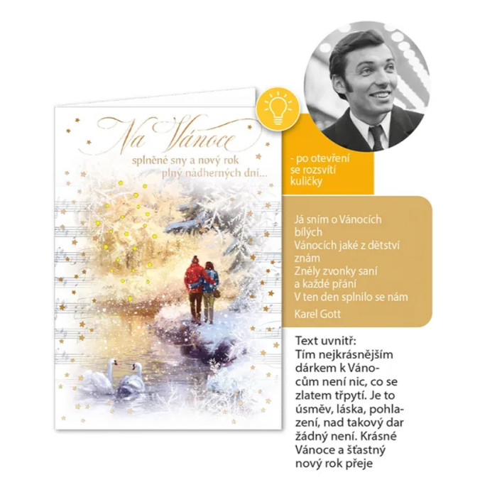 detail Argus Vánoční hrací přání s efekty - Bílé Vánoce / Karel Gott