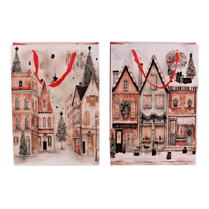 detail Autronic Dárková taška L - Vánoční domečky MIX/cena 1ks, 42x30x12cm